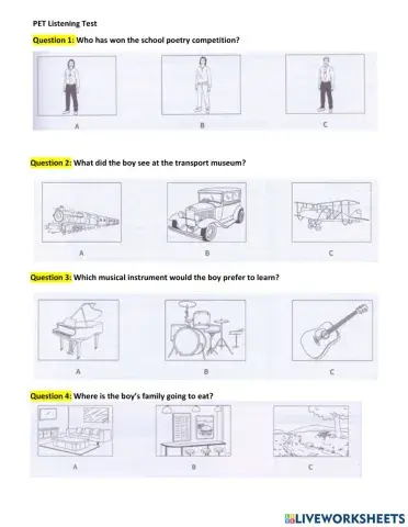 Grade 6-PET listening-2-Question 1-8