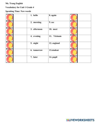 Unit 1 Grade 4 Vocab