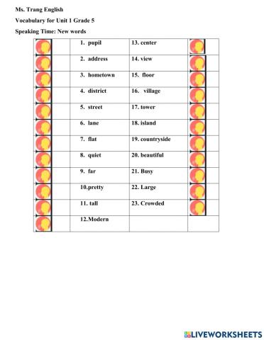 Unit 1 Grade 5 Vocab