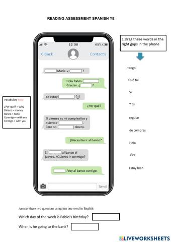 READING ASSESSMENT Y9