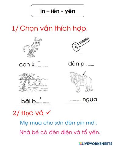 Bài ôn tập in iên yên