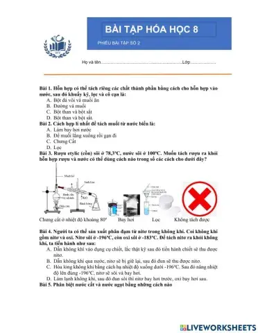Phiếu bài tập 2 - Hóa học 8