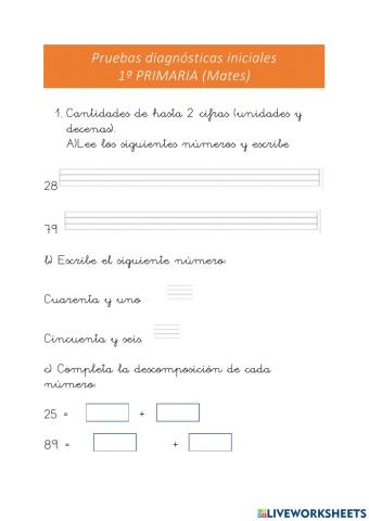 1º primaria mates prueba inicial