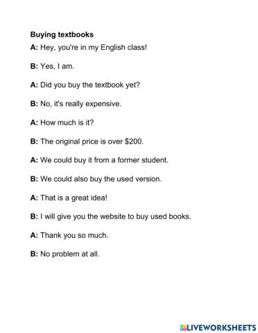 Speaking exercise 18th sept