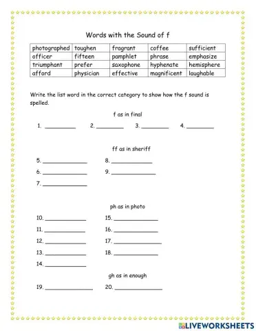 Words with the Sound of f