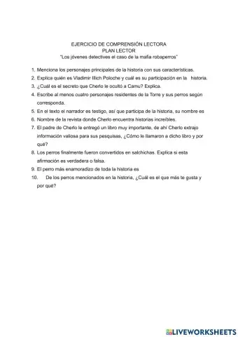 Ejercicio de comprensión lectora