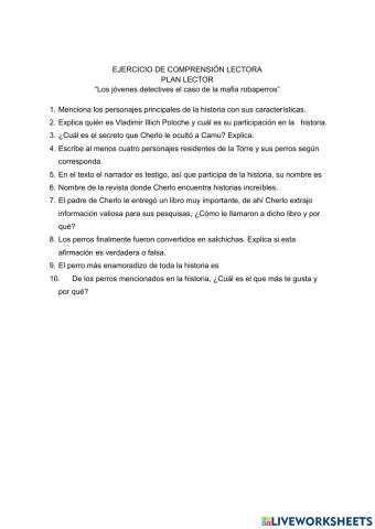 Ejercicio de comprensión lectora