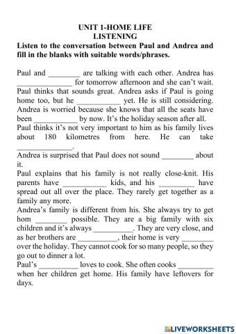 Unit 1-Home life- Listening