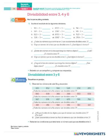 Divisibilidad entre 3, 4 y 6