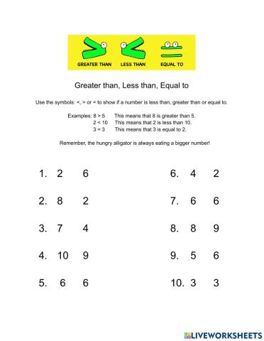 Greater than, Less than, Equal to