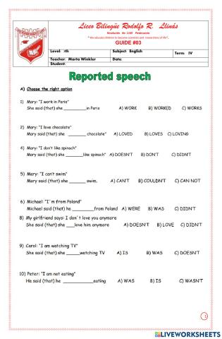 Reported speech - practice