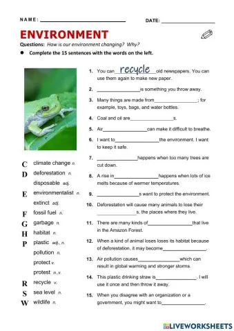 Environmet vocabulary