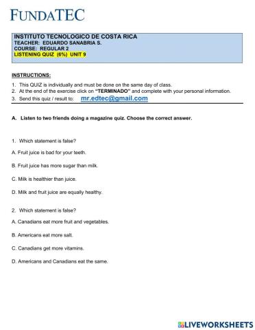 Listening quiz 1 - regular 3