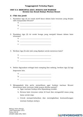 Unit 5.4 Mencintai Adat, Budaya dan Warisan