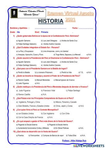 Examen de Historia 6to Prim