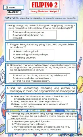 Paggamit ng Magagalang na Pananalita-Isagawa Gawain 1