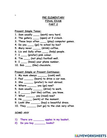 PRE ELEMENTARY FINAL EXAM PART 2