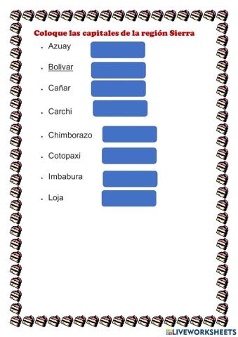 Provincias y capitales de la región Sierra