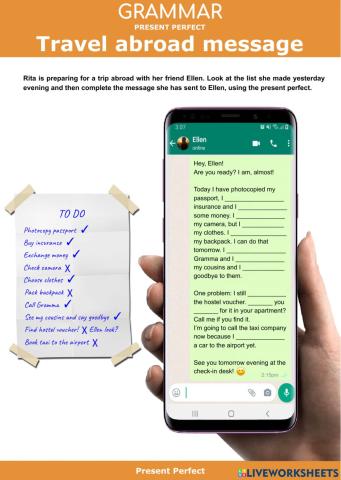 Present Perfect - Travel abroad message