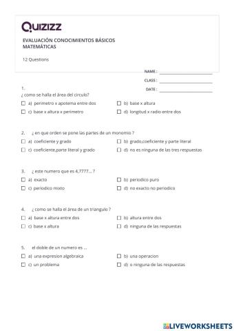 Evaluación diagnóstica matemáticas