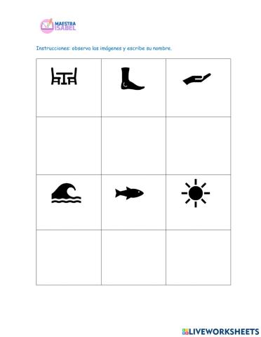 Escribe el nombre de cada imagen