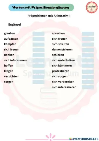 Verben mit Präpositionen - Akkusativ - II