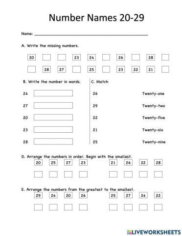 Number names 20-29