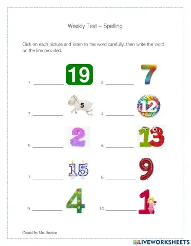 Spelling Test 17th Sept