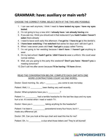 GRAMMAR: 1A have auxiliary or main verb?