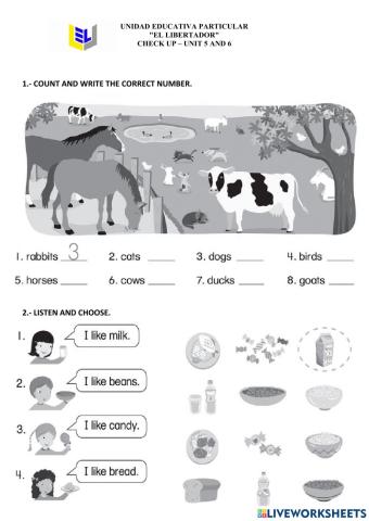 Check Up Units 5 - 6- 1st Grade