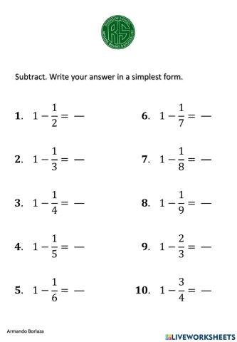 Subtracting Whole Number with Fraction