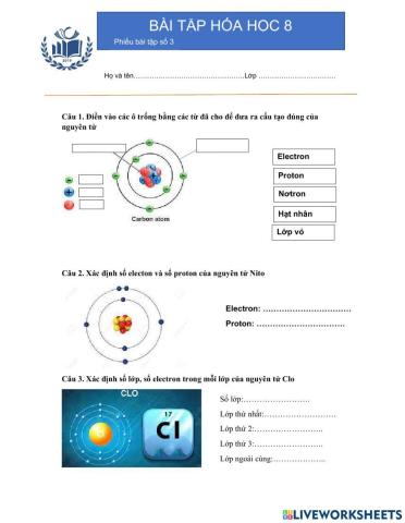 Phiếu bài tập 3 - Hóa học 8