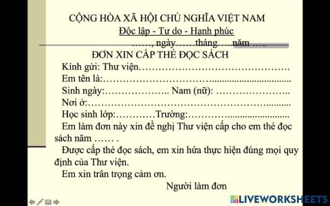 Mẫu đơn xin cấp thẻ đọc sách