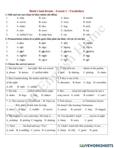 1909 Grade 4 Bonk's bad dream vocab