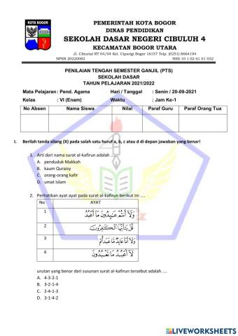 PTS Ganjil Pendidikan Agama Islam