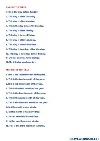 Days of the week, Months