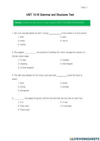 ข้อสอบภาษาอังกฤษคู่ขนาน ONET ม.6 Unit 13-16