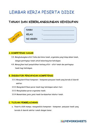 Lkpd 3.9-01 TANAH DAN KEBERLANGSUNGAN KEHIDUPAN 1