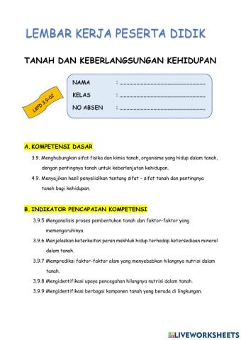 Lkpd 3.9-2 Tanah dan Keberlangsungan Kehidupan 2