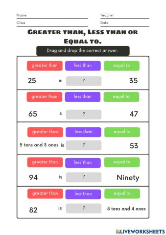 Greater than , less than and equal to