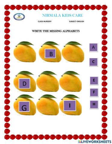 Write the missing alphabets