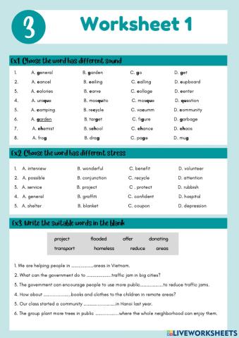 Worksheet 1-Unit 3-Grade 7