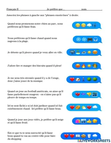 French weather, activities, emotions