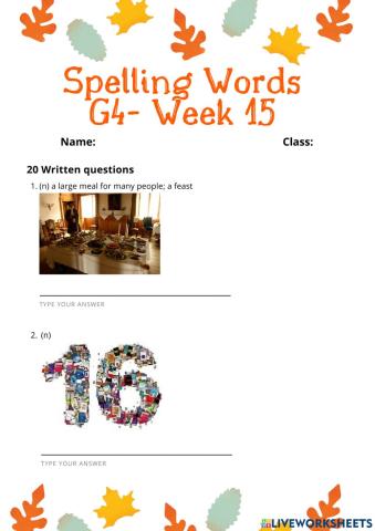 Spelling Words- Grade 4- Week 15