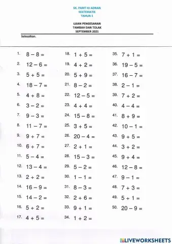 Fakta Asas Tambah Dan Tolak