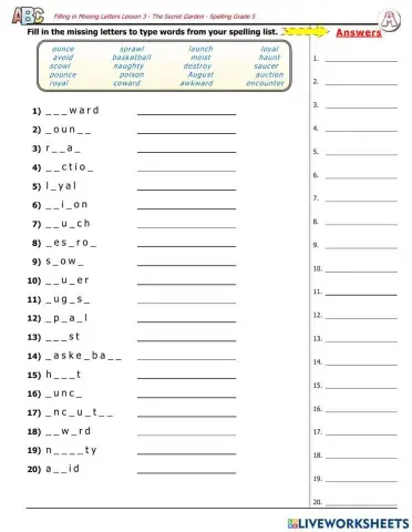 Lesson 3 - Fill in Letters