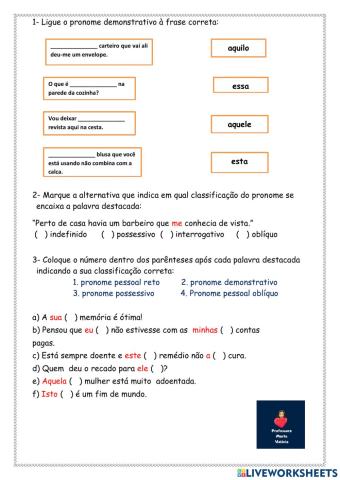 Exercícios pronomes