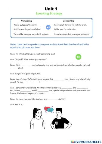 Unit 1: Speaking: Compare and Contrast