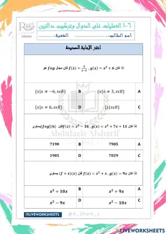العمليات على الدوال وتركيب دالتين