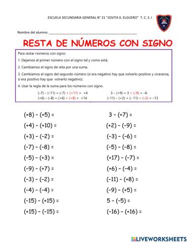 Resta de números con signo